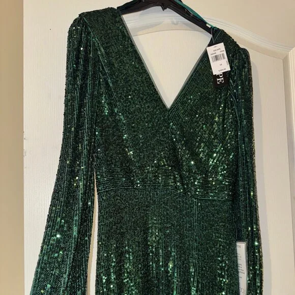 Xscape Formal Evening Gown Green Sequin Wedding Party Dress - Picture 5 of 5
